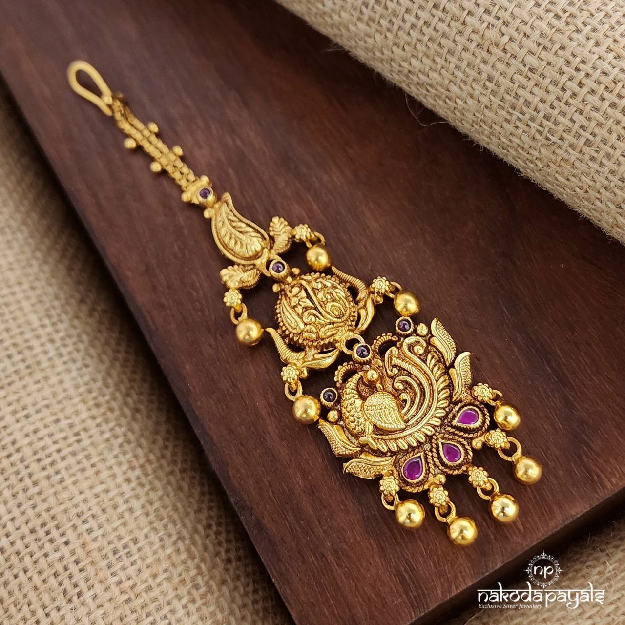 Peacock Mango Ball Drops Maang Tika (Gm1056)