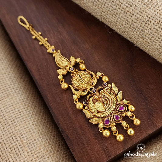 Peacock Mango Ball Drops Maang Tika (Gm1056)