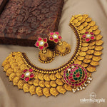 Royal Pink Peacock Coined Kundan Neckpiece With Earrings (Gn7472)