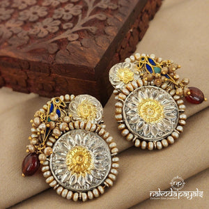 Flower Birdie Dual Tone Kundan Earrings (Dt1143)