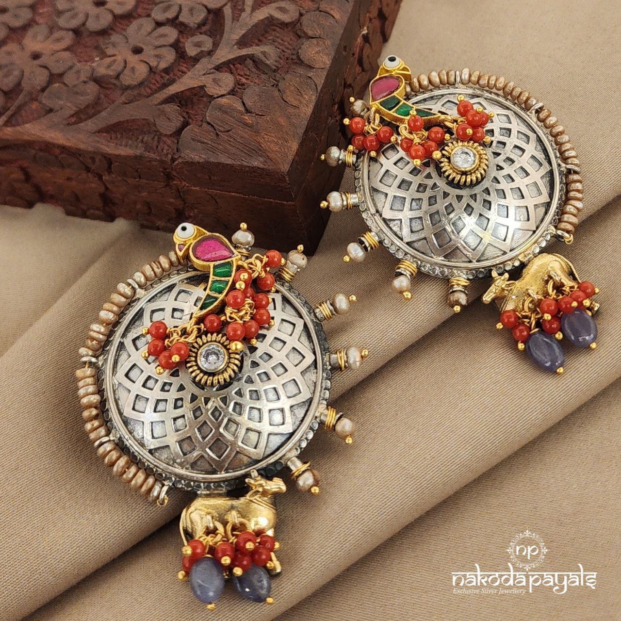 Coral Birdie Dual Tone Kundan Earrings (Dt1146)