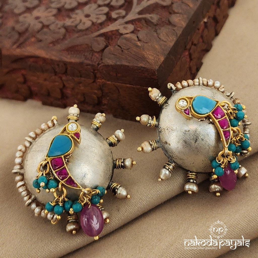 Pink Birdie Drop Dual Tone Kundan Earrings (Dt1147)