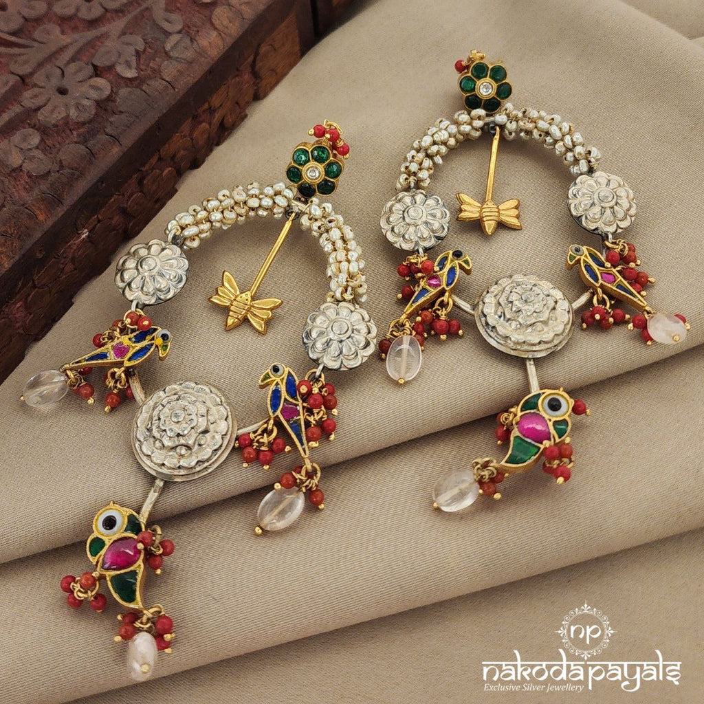 Coral Birdie Drop Dual Tone Kundan Chandbali (Dt1153)