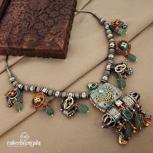 Turquoise Drops Bell Dual Tone Neckpiece (N9870)