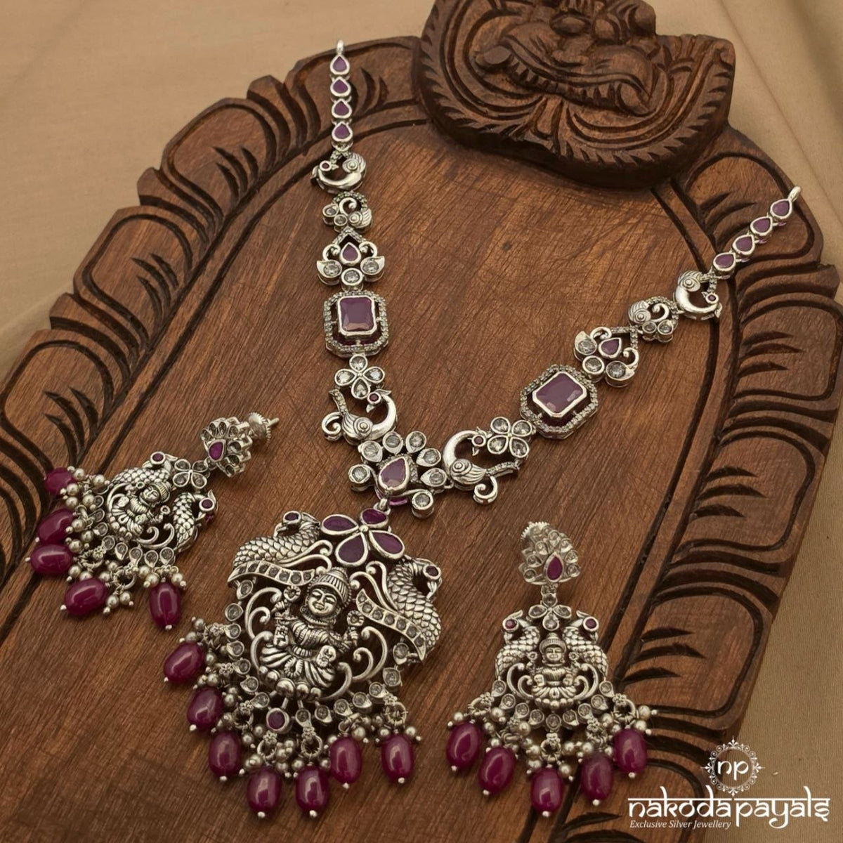 Ruby Drops Lakshmi Neckpiece With Earrings (N12192)