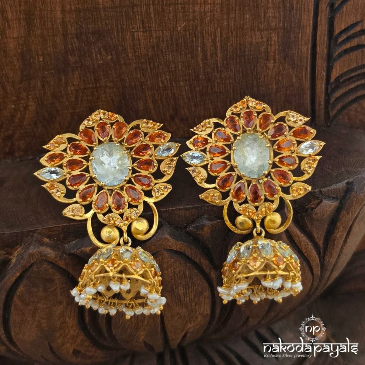 Citrine Amber Neckpiece With Earrings (Gn11050)