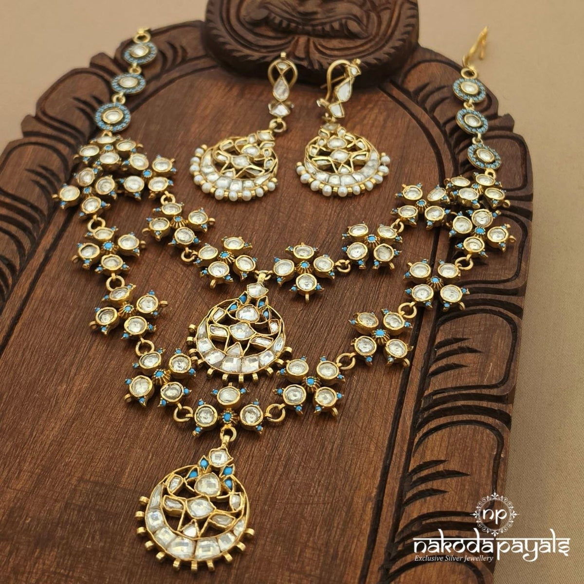 Stunning Turquoise Neckpiece With Earrings (Gn11051)