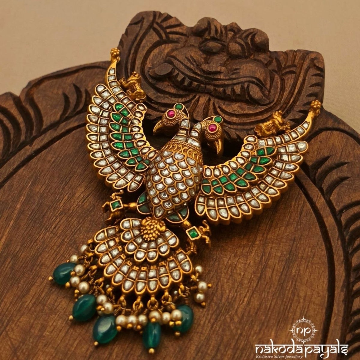 Reversible White Pink Gandaberunda Pendant (Gp2720)
