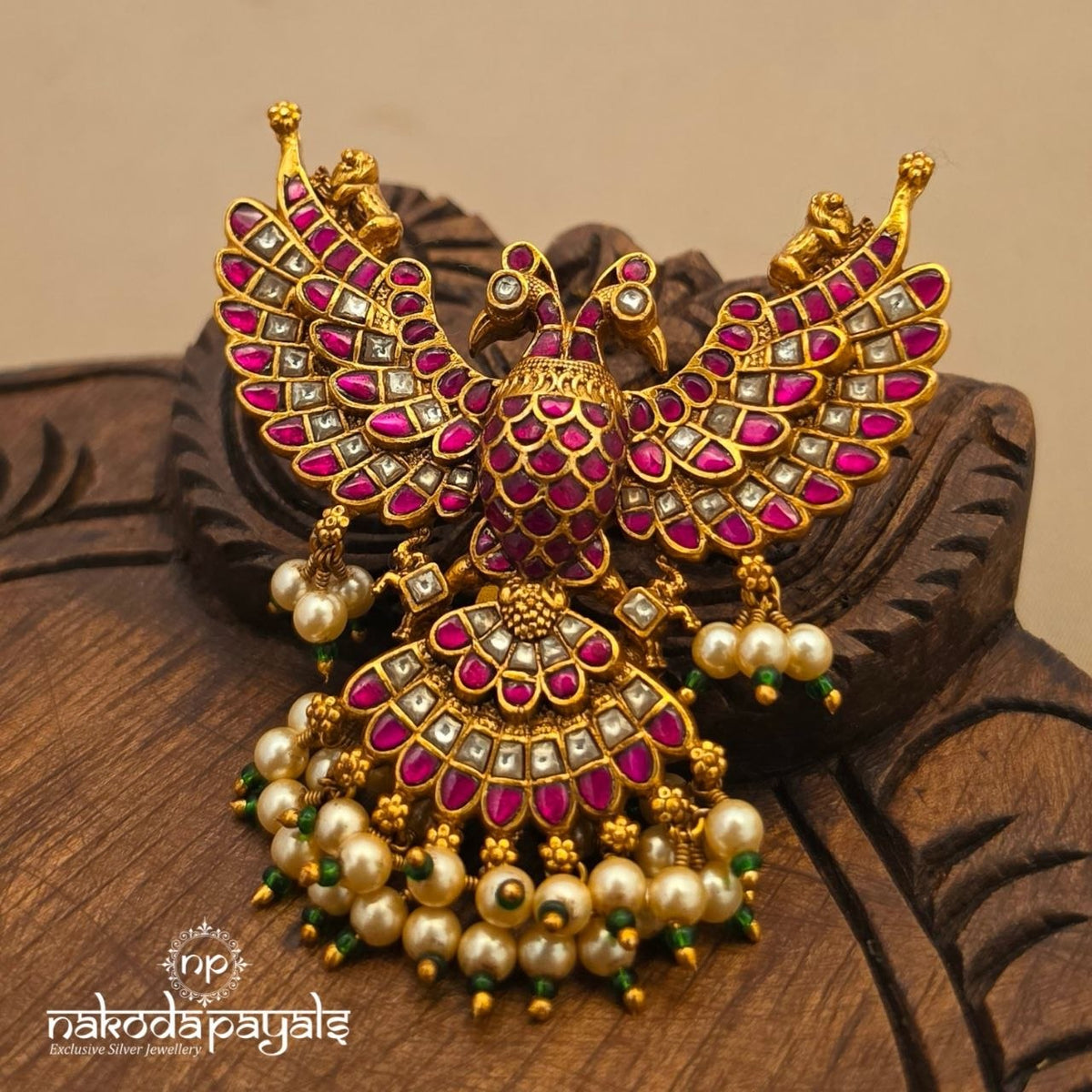 Pink Gandaberunda Pearl Drops Pendant (Gp2722)