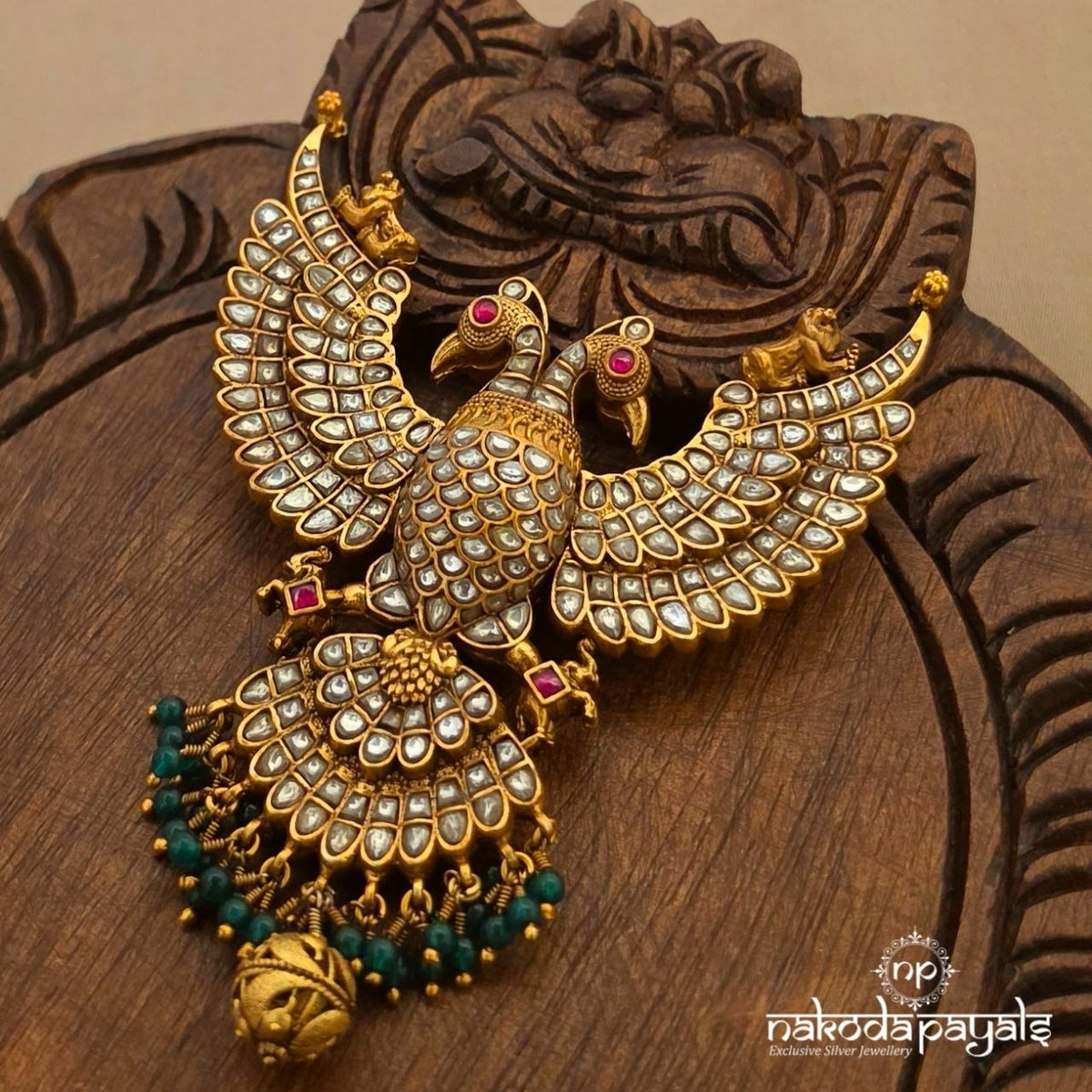 Reversible White Pink Gandaberunda Pendant (Gp2723)
