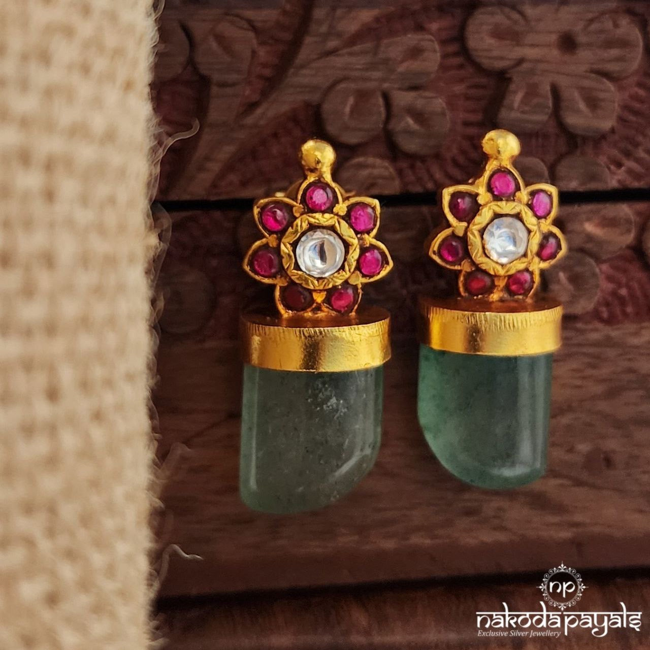Floral Jade Kundan Earrings (Ge9801)