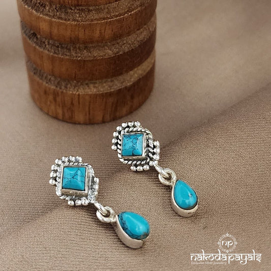Cubical Turquoise Drop Studs (S3577)