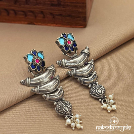 Blue Floral Pearl Drops Kundan Earrings (C4025)