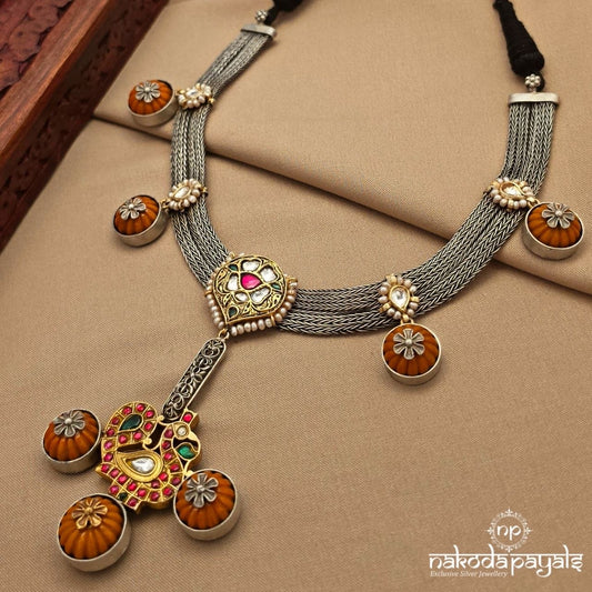 Coral Belted Dual Tone Neckpiece (N11804)