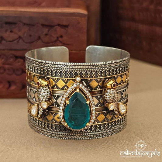 Emerald Moissanite Dual Tone Cuff Kada (K6336)