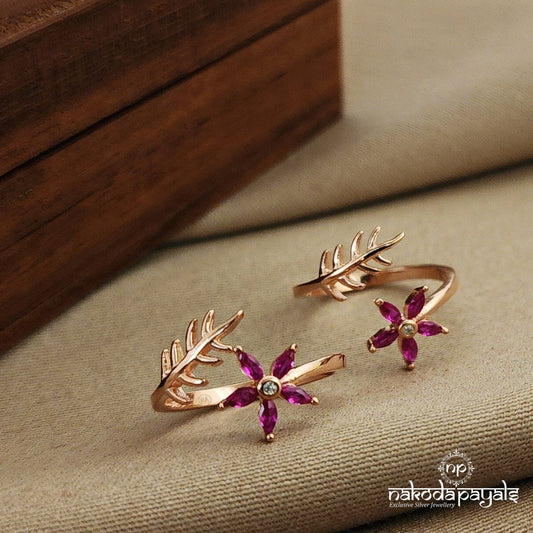 Rose Gold Pink Flower Toerings (T3098)