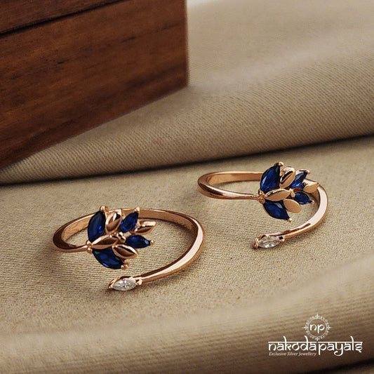 Rose gold Blue Leaf Shaped Toerings (T4003)