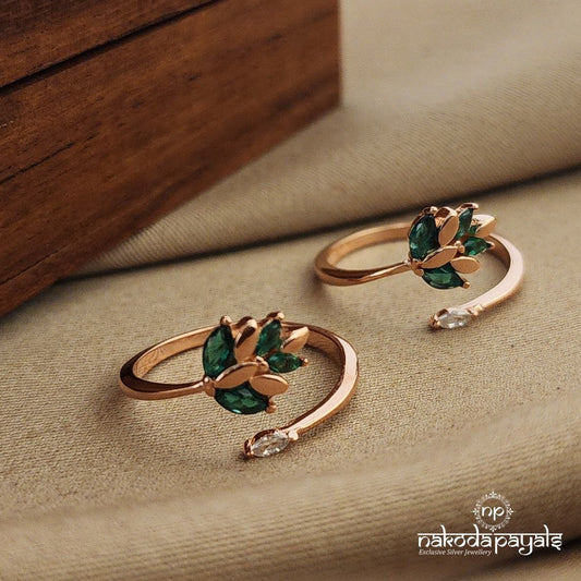 Rose gold Green Leaf Shaped Toerings (T4004)