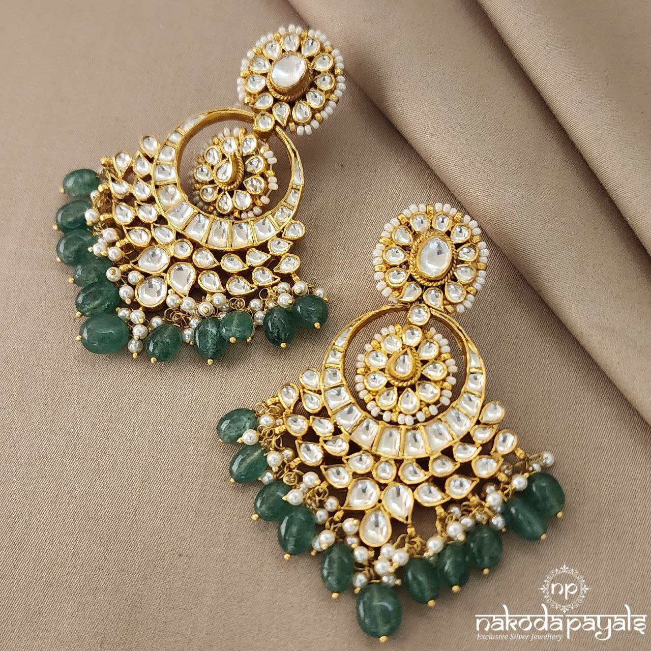 Emerald Green Long Beaded Chandbali Earrings - Etsy