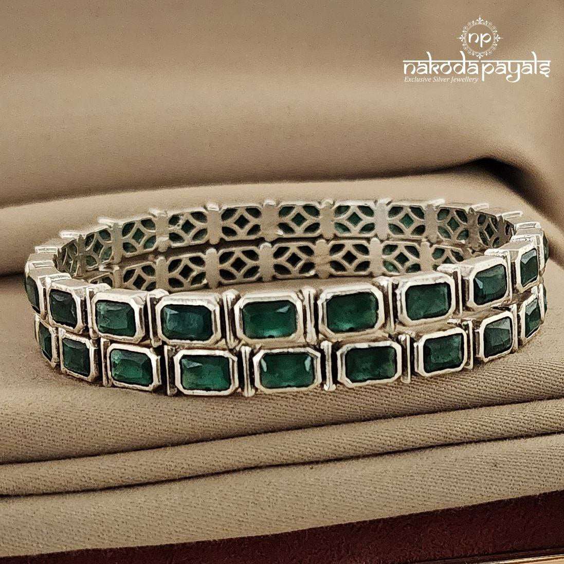 Octagonal Green Bangle Pair (K3914)