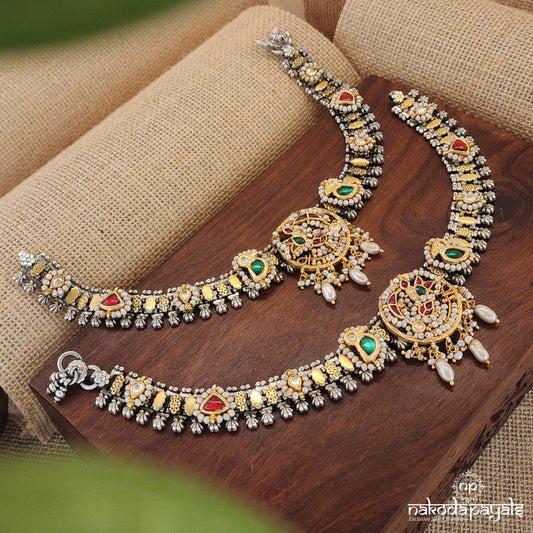 Dreamy Dual Tone Kundan Anklet Pair (A5677)