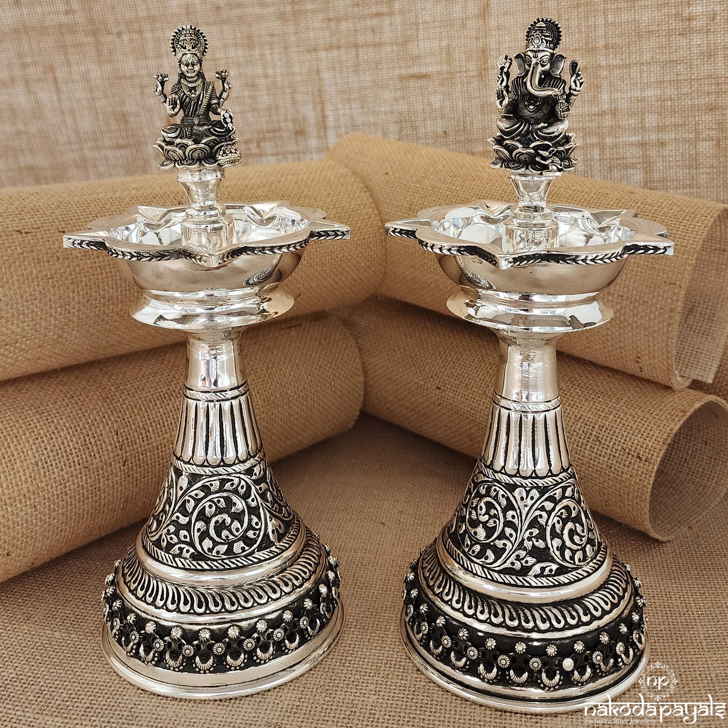 Lakshmi Ganesh Lamp Pair 9" (Aa0903)