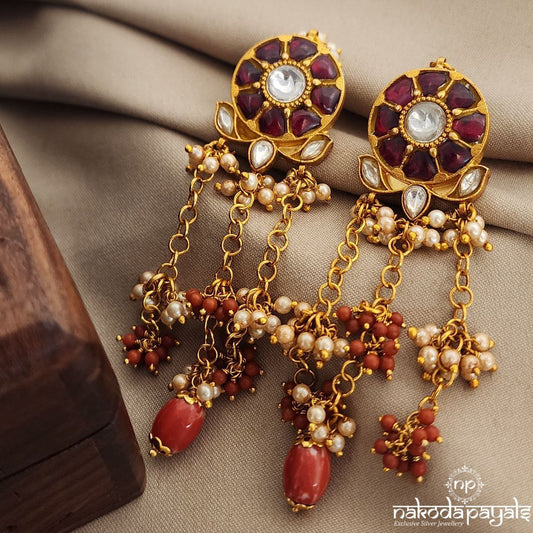 Glorious Kundan Coral Drop Earrings (Ge8770)