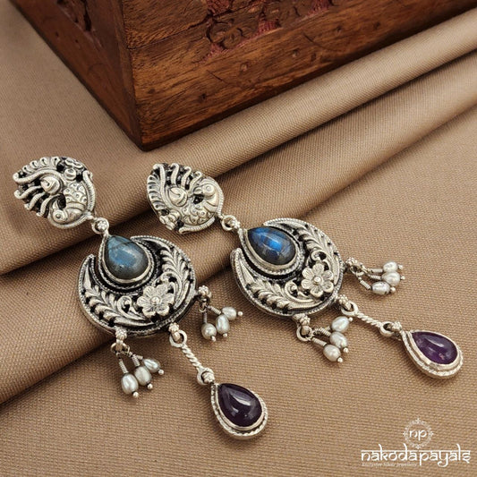 Amethyst Half Moon Drop  Earrings (C3807)