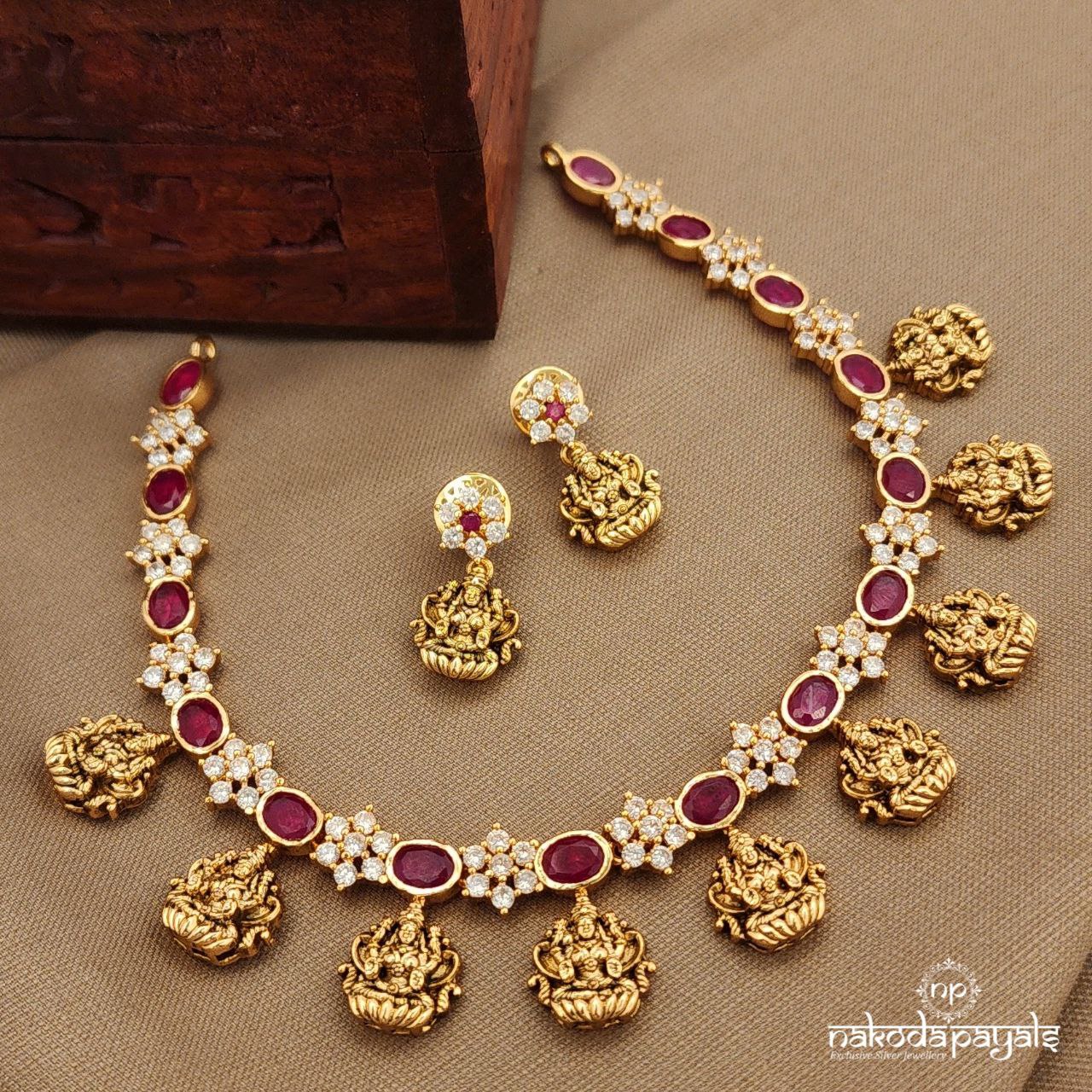 Pink CZ Neckpiece With Earrings (Gn9999)