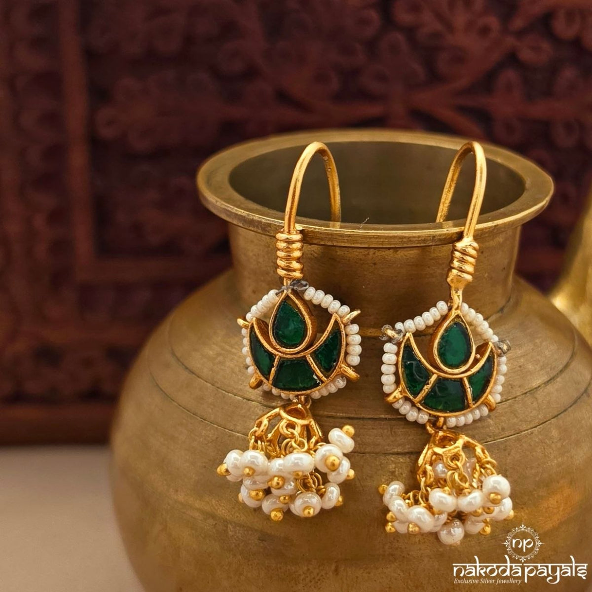 Green Half Moon Jhumka (Ge11312)