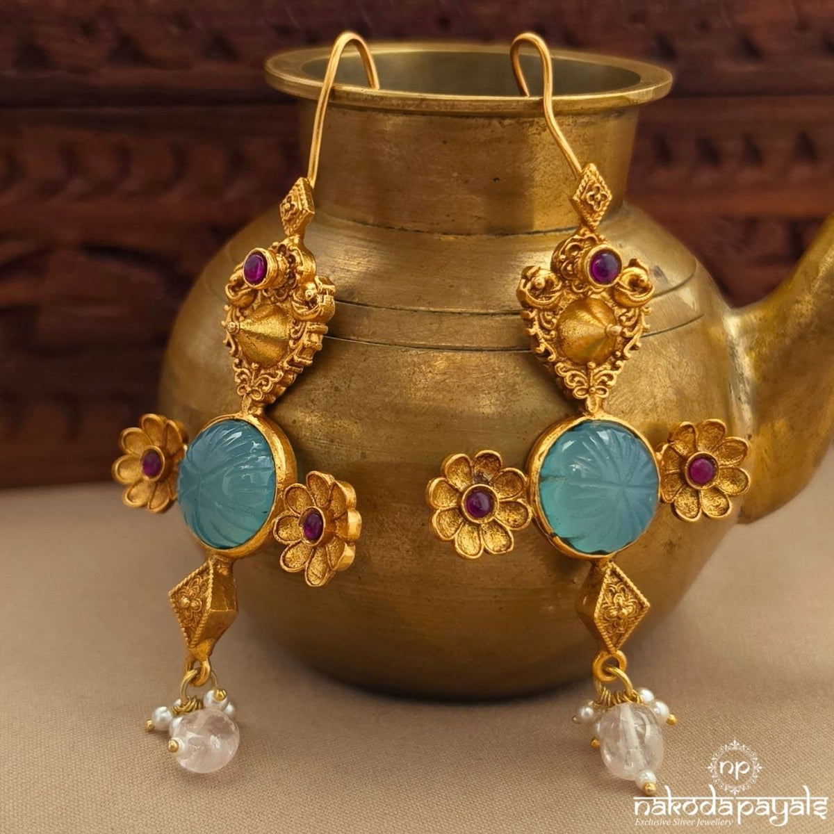 Floral Aqua Earrings (Ge11365)
