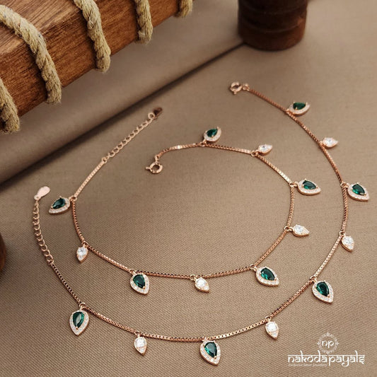 Gorgeous Emerald Green Rose Gold Anklet (A6662)