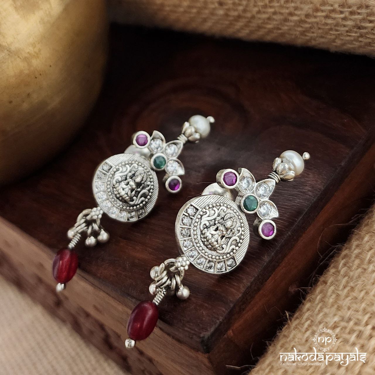 Red Drop Lakshmi Coin Studs (S3404)