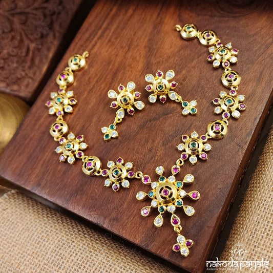 Elegant MultiColor Neckpiece With Earrings (Gn8591)