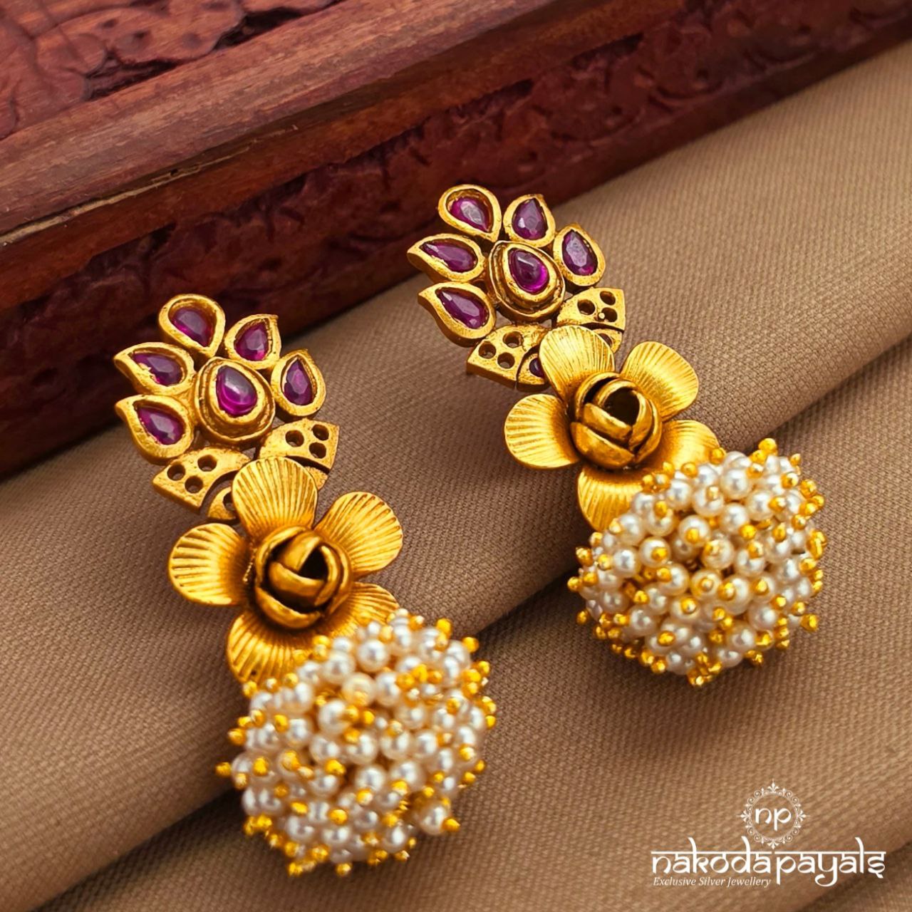 Pink Pearled Drop Earrings (Ge10460)