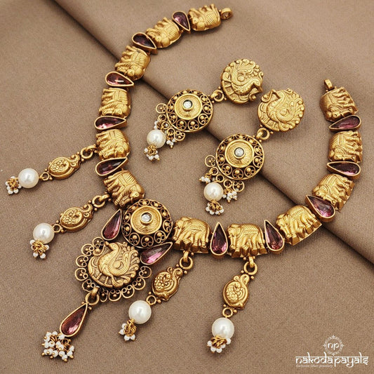 Pink Peacock Neckpiece With Earrings (Gn9116)