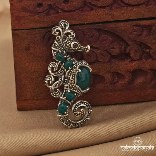 Green Sea Horse Marcasite Brooch (St4038)