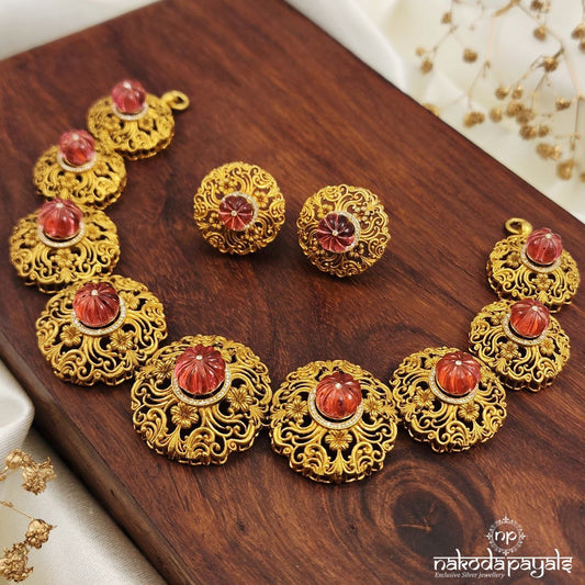 Pink Ball Neckpiece With Earrings (Gn8663)