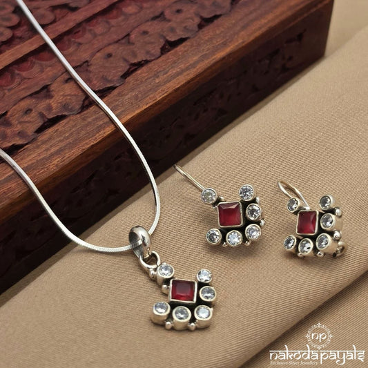Squarish Red Pendant Set (N11866)