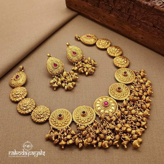 Floral Pink Drops Neckpiece With Earrings (Gn9785)