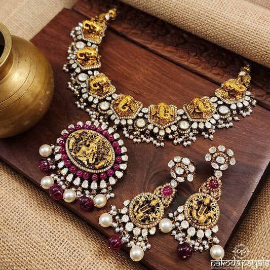 Ganesha Moissanite Neckpiece With Earrings (Gn8593)