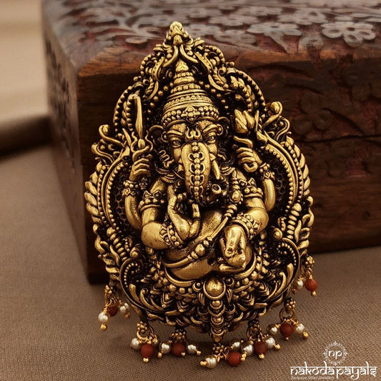 Coral Drop Ganesha  Pendant (Gp2136)