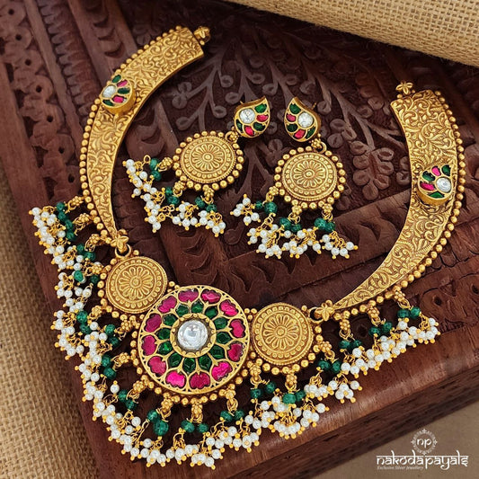 Kundan Pearled Neckpiece With Earrings (Gn9415)