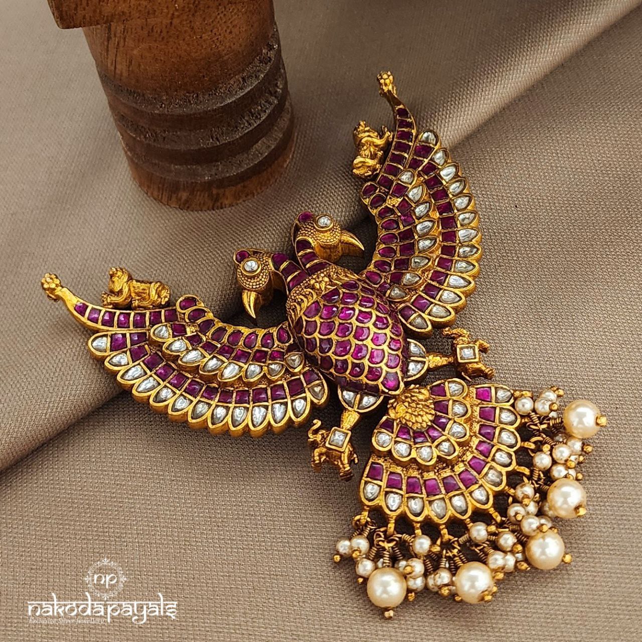 Reversible Gandaberunda Pearl Drop Pendant (Gp2102)