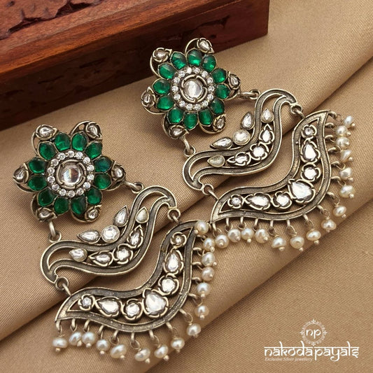 Green Kundan Double Hangings Chandbali (C3985)