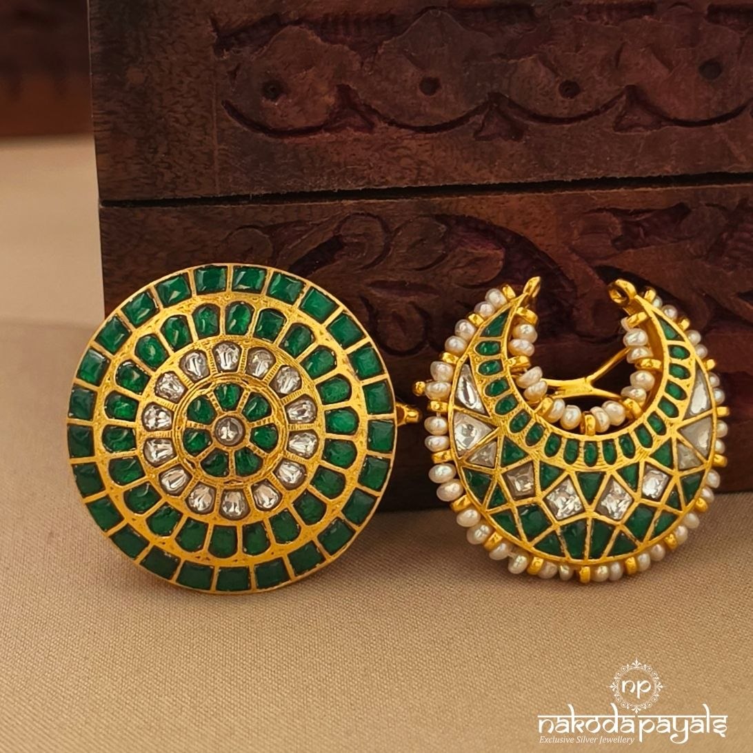 Green Pearl Kundan Surya Chandra (Ha0174)