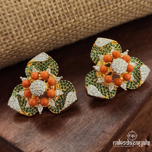 Green Flower CZ Earrings (Ge9787)