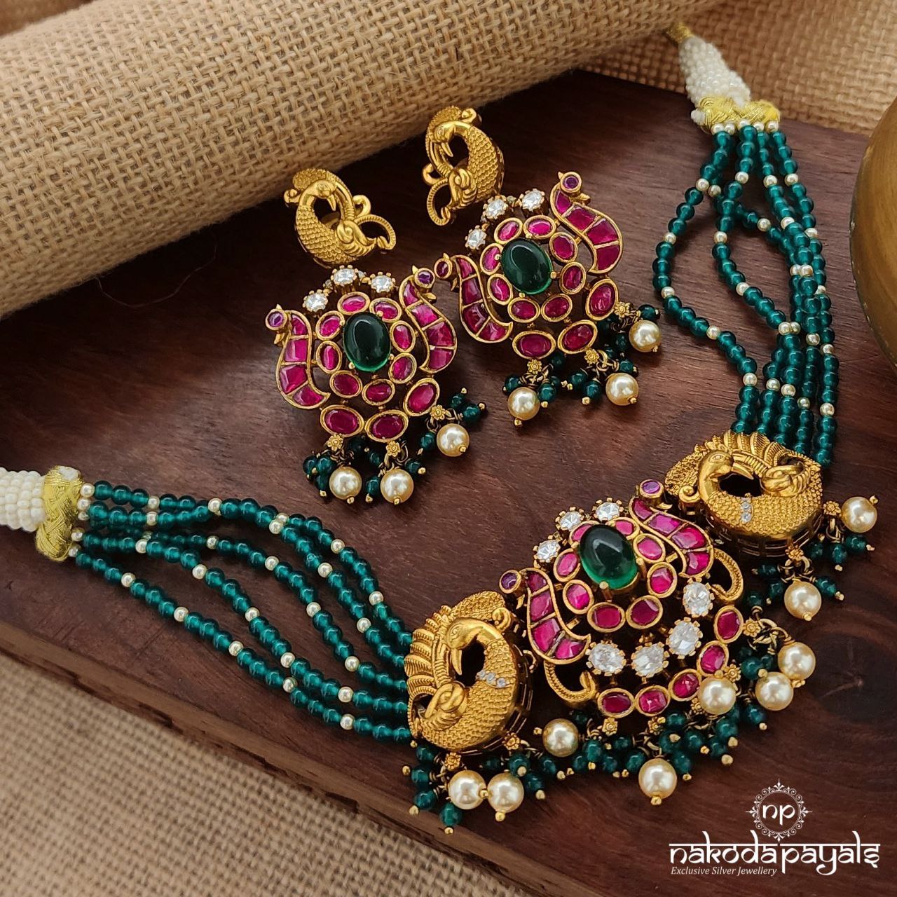 Peacock Kundan & Moissanite Choker With Earrings(Gn8745)
