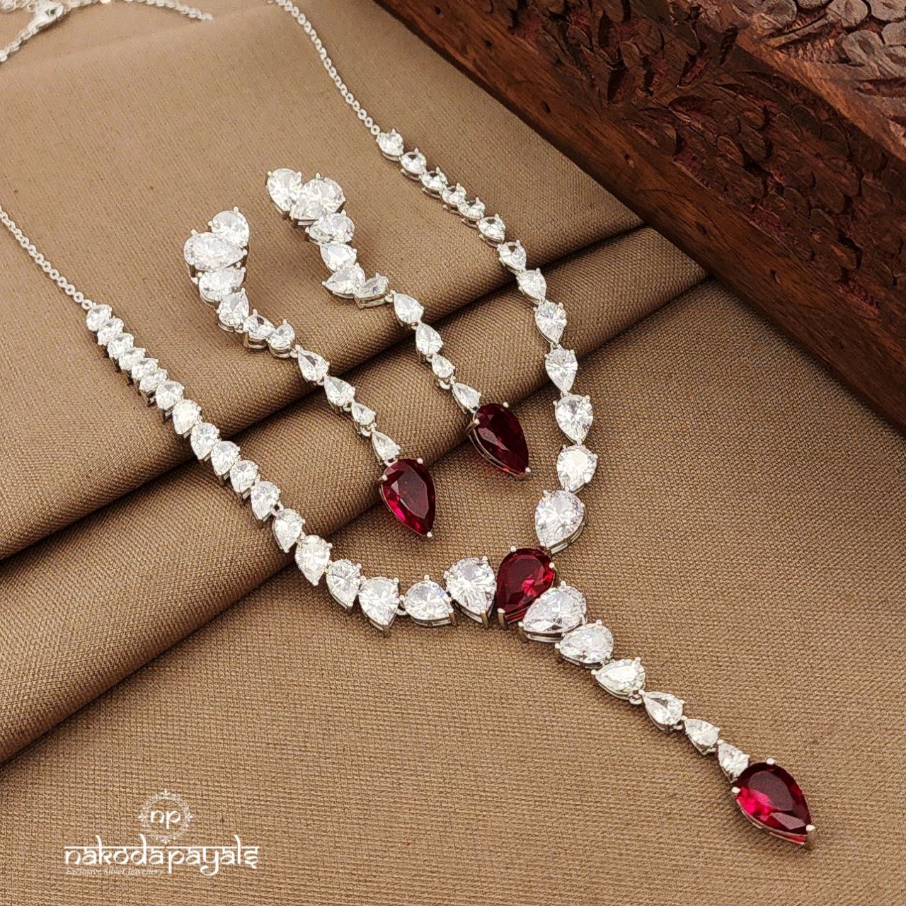 Ruby Drop Neckpiece With Earrings (St3813)