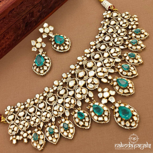 Moissanite Green Neckpiece With Earrings (Gn10052)